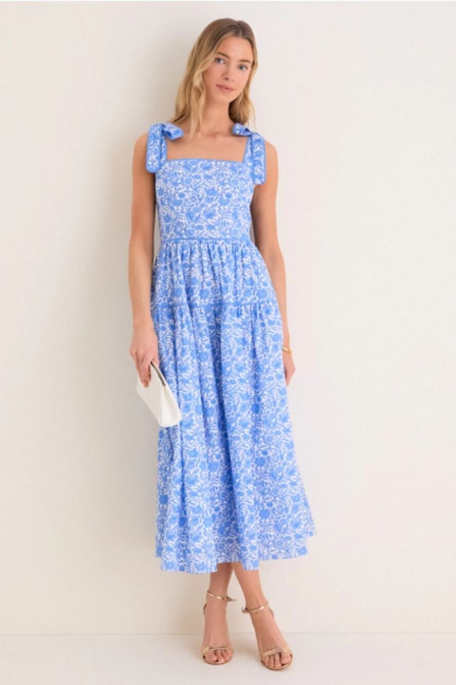 Tuckernuck Hyacinth House Julie Maxi Dress Size XXS Blue Chinoiserie Floral NWT